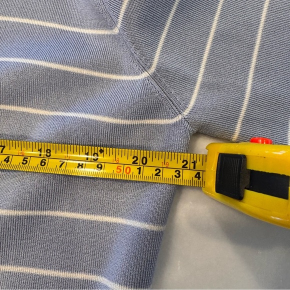 Lafayette 148 Silk Blend Slate Blue Striped Open Front Knit Cardigan Sz M - Picture 6 of 9